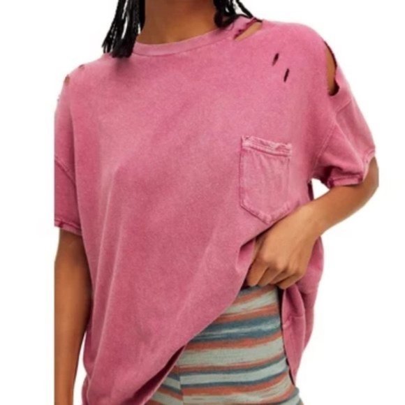 Free People Tops - NWT FREE PEOPLE Ripped Cotton T-Shirt - Fairytale Color